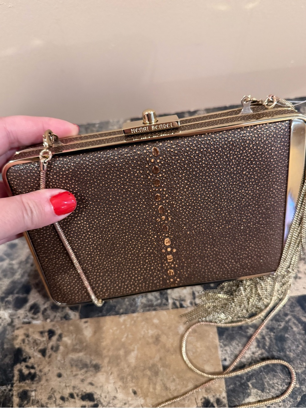 Henri Bendel Stingray-Embossed Box Clutch/ Crossbody RARE - Picture 9 of 16